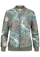 Cloud5ive Dames Blouson bomberjack met tropische print militair groen