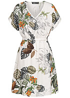 Cloud5ive Damen Viskose Kleid mit V-Neck und Floralem Print weiss