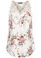 Cloud5ive Dames Top met gehaakte rand en V-hals met bloemenprint wit