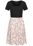 Cloud5ive Damen T-Shirt-Kleid 2-Tone mit Blumenprint schwarz weiss