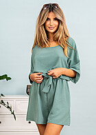 Cloud5ive Damen Jumpsuit mit rmelumschlag und Bindegrtel grn