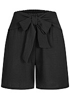 Cloud5ive Damen Musselin Shorts mit Bindegürtel schwarz