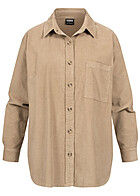 Urban Classics Dames Oversized Corduroy Shirt met knopen en borstzak bruin