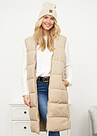 Urban Classics Dames Longform gewatteerd vest met ritssluiting en zakken beige