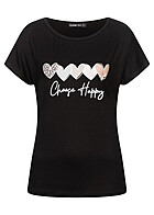 Cloud5ive Dames Viscose T-shirt met Choose Happy-opdruk zwart