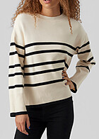 Vero Moda Damen NOOS Sweater Pullover mit Rundhals und Streifen-Muster beige schwarz