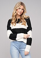 ONLY Dames Gebreid vest met ronde hals en strepen zwart wit