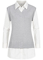 Hailys Dames 2in1 Trui en Shirt met v-hals lichtgrijs wit
