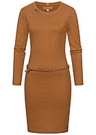 Eight2Nine Damen Langarm Kleid mit Grtel und Knopf Details oak braun