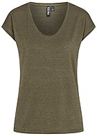 Pieces Dames NOOS T-Shirt met v-hals en lurex glitterstrepen donkergroen