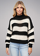 Cloud5ive Dames Hoge hals gebreide trui met strepen zwart beige