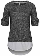 Hailys Dames 2in1 Sweater met omslagmouwen en strepen donkergrijs