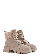 Seventyseven Lifestyle Dames Imitatieleren laarzen met teddybont khaki
