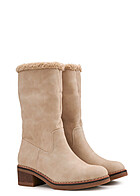 Seventyseven Lifestyle Dames Imitatieleren enkellaarsjes met rits en teddybont beige