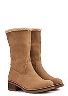 Seventyseven Lifestyle Dames Imitatieleren enkellaarsjes met rits en teddybont khaki