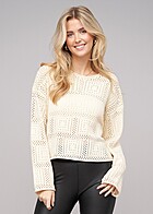 Vero Moda Dames Gebreide trui met gatenpatroon beige