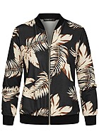 Cloud5ive Dames Bomberjack met bladerenprint zwart beige bruin