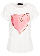 Cloud5ive Dames T-Shirt met hartjesprint en ronde hals wit roze