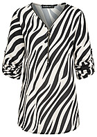 Cloud5ive Dames Blouse met omslagmouwen en ritssluiting zebraprint zwart wit