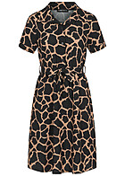 Cloud5ive Dames Jurk met strikceintuur en knopen print beige zwart