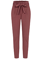 Cloud5ive Dames Loose Fit Paperbag Stretch Broek met strikceintuur roze bruin
