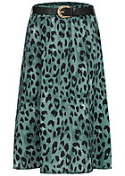 Cloud5ive Dames Crpe Rok met riem en leoprint groen zwart