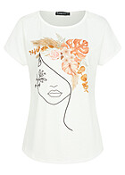 Cloud5ive Damen Viskose T-Shirt mit Floral Silhouette Face Print weiss