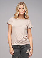 Cloud5ive Dames Viscose T-shirt met opgerolde mouwen en ronde hals beige