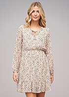 Cloud5ive Dames Lange mouwen Jurk met strikdetail en All Over bloemenprint beige