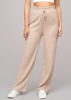 Cloud5ive Damen Sommer Hose mit weitem Beinschnitt und Strukturstoff beige