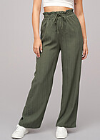 Cloud5ive Damen Sommer Hose mit weitem Beinschnitt und Strukturstoff military grn