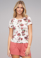 Cloud5ive Dames T-Shirt met ronde hals en bloemenprint wit