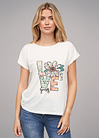 Cloud5ive Dames Viscose T-shirt met Love-bloemenprint wit