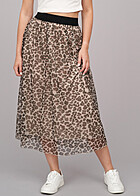 Cloud5ive Dames Longform Rok met leoprint en elastische tailleband beige bruin