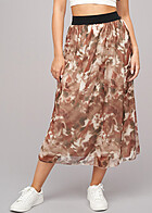 Cloud5ive Damen Longform Rock mit All Over Print und Gummibund camello braun