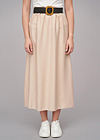 Cloud5ive Dames Lange Viscose Rok met riem beige zwart