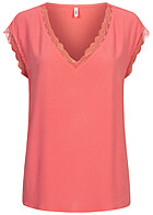 ONLY Dames NOOS Viscose Top met v-hals en kanten details roze