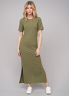 Pieces Damen NOOS Maxi Kurzarm Kleid mit Rundhals und Schlitzen d. lichen grn