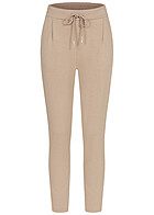 Cloud5ive Dames Stoffen broek met 2 zakken en trekkoorden beige