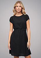 Cloud5ive Dames Musselin Jurk met elastische taille zwart