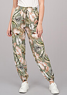 Cloud5ive Dames Crpe Broek met strikceintuur en tropical print groen