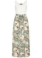 Cloud5ive Dames Jurk met strikceintuur en tropische print wit groen