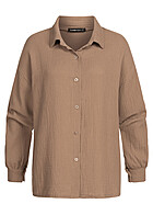 Cloud5ive Dames Oversized Musselin Blouse met knopen bruin