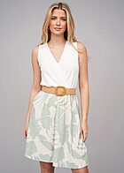 Seventyseven Lifestyle Dames Jurkje met riem en bladprint wit mintgroen