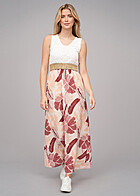 Cloud5ive Dames Tanktopjurk met kant en bladprint wit rood beige