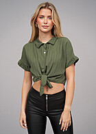 Cloud5ive Dames Crop Blouse met knopen en knoop groen