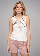 Cloud5ive Dames Tanktop met knopen en verenprint wit