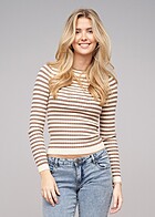 Pieces Damen NOOS Sweater Strickpullover mit Streifen fossil braun birch beige