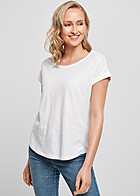 Build Your Brand Dames T-shirt met Vokuhila-snit en ronde hals wit