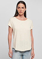 Build Your Brand Dames T-shirt met Vokuhila-snit en ronde hals beige